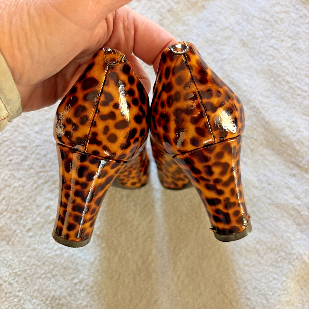 J. Crew Leopard Print Patent Leather Heels Pumps 5.5 Made in Italy Unique Preppy - Picture 9 of 15